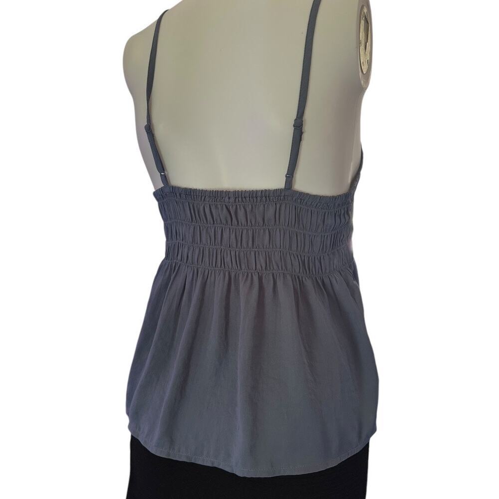 AE Smocked summer top medium silky look satin cami slate blue American Eagle​​ - Picture 4 of 7